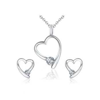 Set de colier placat cu rodiu si cercei decorati cu cristale europene