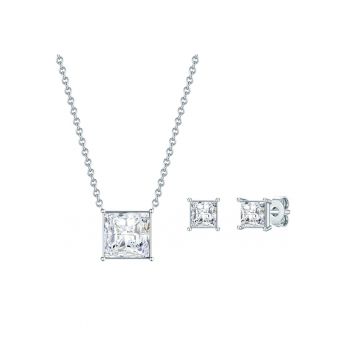 Set de colier placat cu rodiu si cercei decorati cu cristale europene
