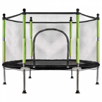 Trambulina de gradina pentru copii, compacta 110 cm, cadru metalic solid, cu plasa, intrare cu fermoar si 10 bile multicolore incluse