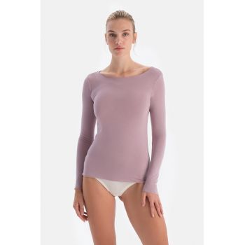 Bluza de casa din amestec de micromodal cu decolteu barcuta