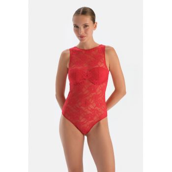 Body transparent din bumbac cu decolteu la baza gatului