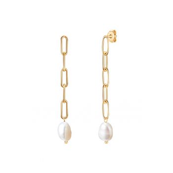 Cercei drop placati cu aur de 18K si decorati cu perla