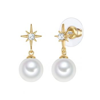 Cercei placati cu aur de 14K - perle si zirconia