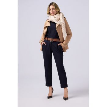 Pantaloni crop drepti cu mansete plisate