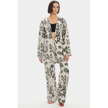 Pantaloni si camasa din amestec de in cu model - 2 Piese