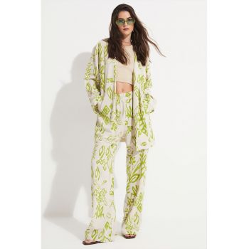 Pantaloni si camasa din amestec de in cu model - 2 Piese