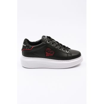 Pantofi sport de piele cu logo si strasuri Heart of Karl