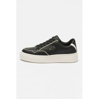 Pantofi sport de piele ecologica cu cusaturi contrastante