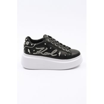 Pantofi sport wedge de piele cu strasuri