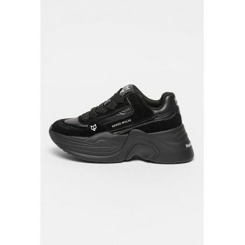 Pantofi sport wedge din piele intoarsa si material textil
