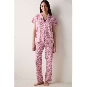 Pijama cu imprimeu si maneci scurte