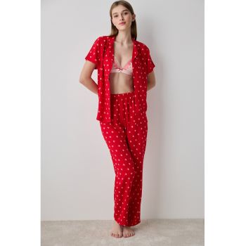 Pijama cu pantaloni lungi si model inima