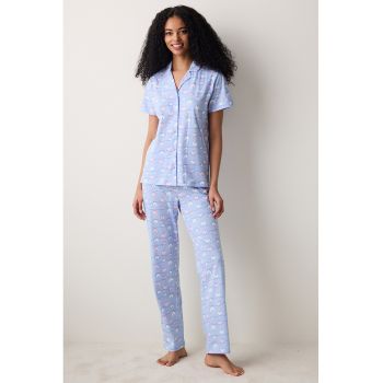 Pijama de bumbac cu imprimeu grafic