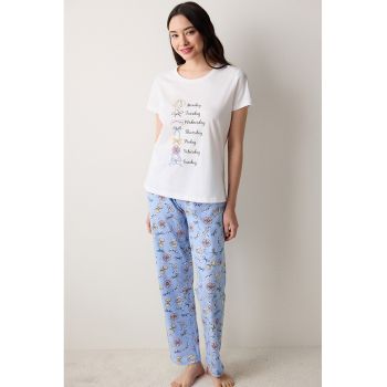 Pijama de bumbac cu imprimeu grafic