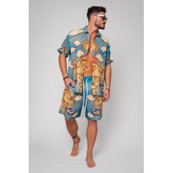 Set Camasa si pantalon scurt din IN Blue/Beige 13607
