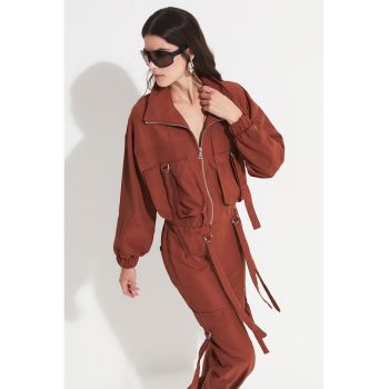 Set de jacheta crop si pantaloni - 2 Piese
