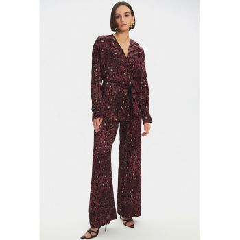 Set de pantaloni si bluza cu imprimeu leopard