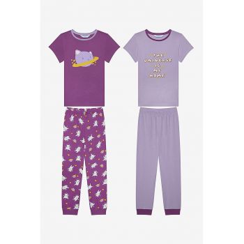 Set de pijama de bumbac cu model - 2 piese