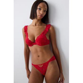 Sutien de dantela cu garnituri cu volane