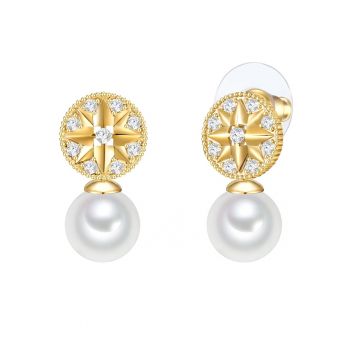 Cercei drop placati cu aur 14K si decorati cu cristale si perle sintetice