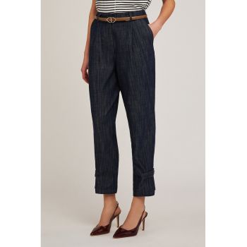 Pantaloni crop baggy cu talie inalta