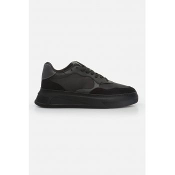 Pantofi sport din piele cu insertii din piele intoarsa si model uni