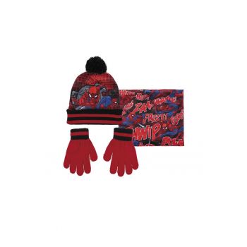 Set caciula-fular-manusi  Masura unica Rosu/Negru