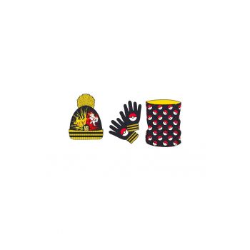 Set caciula-fular-manusi Pokemon - Masura Unica - Negru/Galben