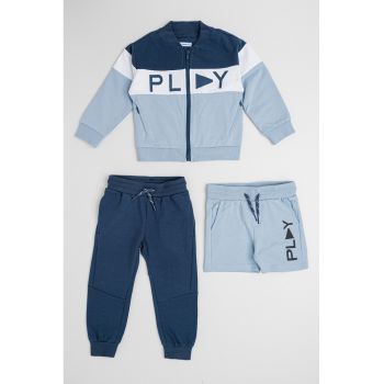 Set de hanorac din amestec de bumbac - pantaloni scurti si pantaloni lungi - 3 piese