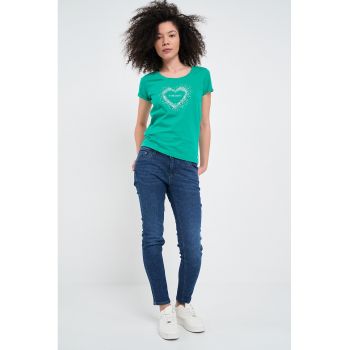 Tricou cu decolteu rotund si strasuri