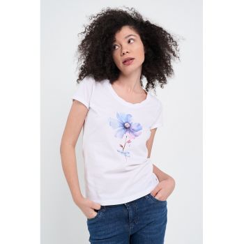 Tricou cu imprimeu grafic si decolteu rotund