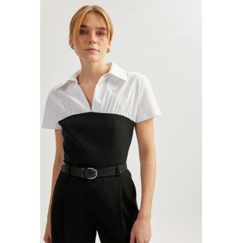 Bluza crop cu maneci scurte si guler ascutit