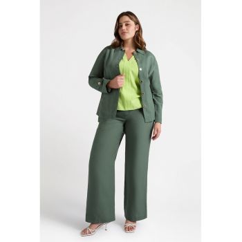 Pantaloni din amestec de in cu talie inalta
