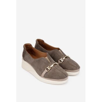 Pantofi dama piele intoarsa taupe