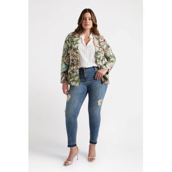 Sacou din amestec de in cu model floral