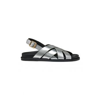 Sandale din piele cu aspect metalizat