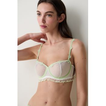 Sutien semitransparent cu aplicatie cu model floral