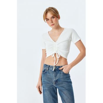 Tricou crop cu volane