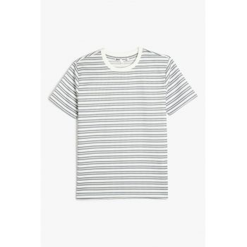 Tricou cu decolteu la baza gatului si imprimeu in dungi
