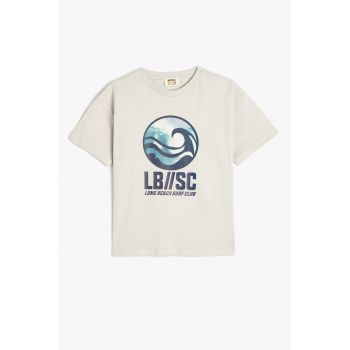 Tricou cu decolteu la baza gatului si imprimeu