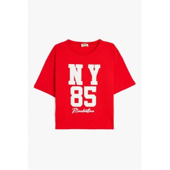 Tricou de bumbac cu imprimeu text frontal