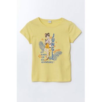 Tricou din bumbac cu decolteu la baza gatului si imprimeu grafic