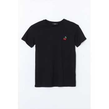 Tricou din bumbac cu decolteu la baza gatului