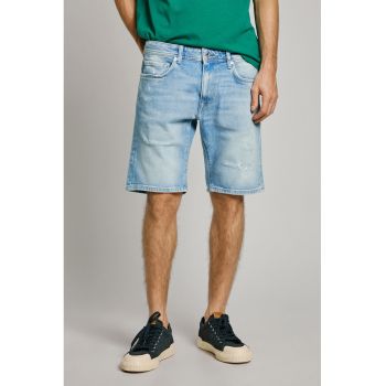 Bermude relaxed fit din denim cu aspect deeteriorat
