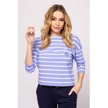 Bluza cu model in dungi Centa - Albastru lavanda - Alb optic -