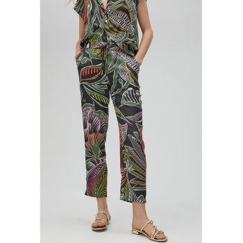 Pantaloni crop cu model tropical