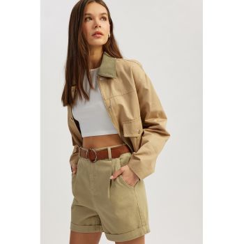 Pantaloni scurti din bumbac cu talie inalta