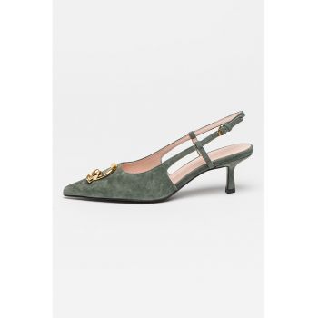 Pantofi slingback din piele intoarsa cu toc kitten