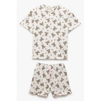 Pijama cu pantaloni scurti si model cu ursulet