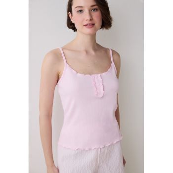 Pijama fara maneci - Alb - Roz pastel -